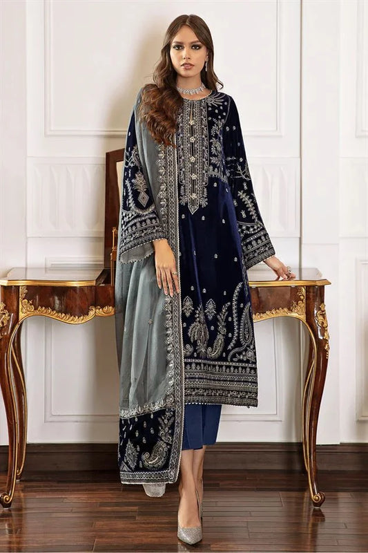 Mp3325 - Baroque- Winter 3PC Velvet Embroidered Suit