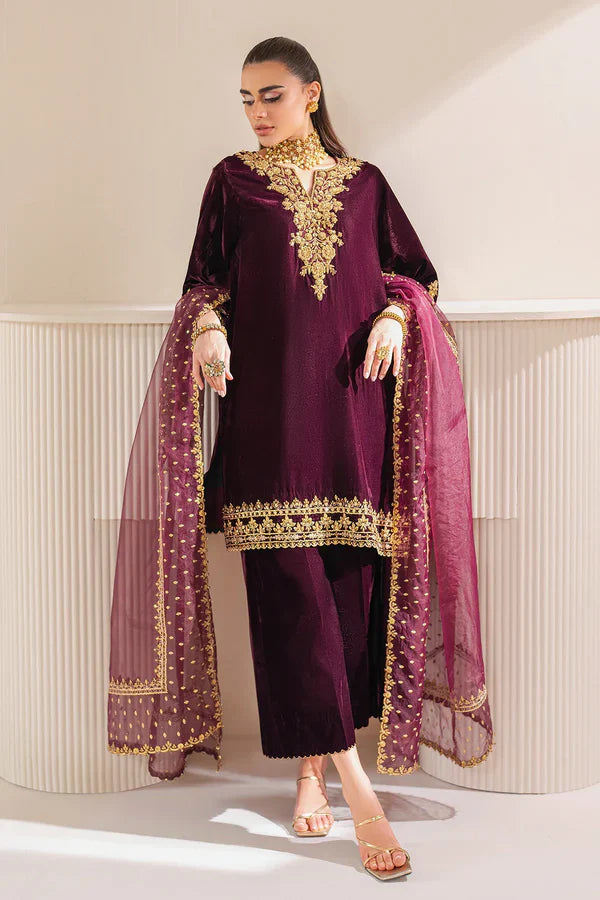 MP33032 - Baroque Embroidered Velvet 3piece suit