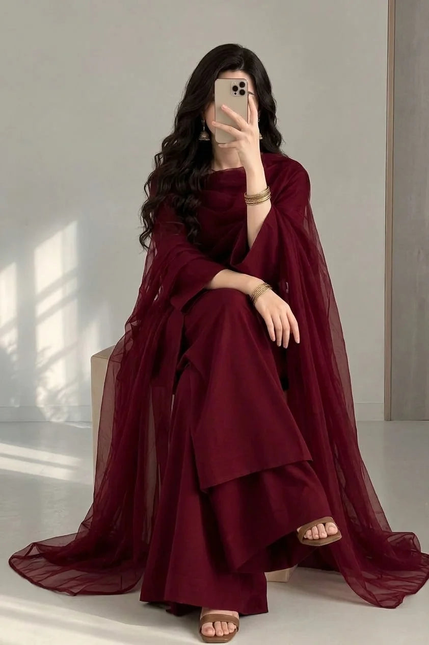 MP1353 - Bunaai - Winter-3PC Shamooz Silk Embroidered Suit