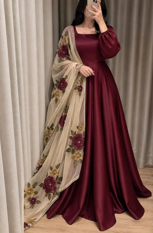 MP1346 - Bunaai - Winter - Frock Silk Embroidered Suit