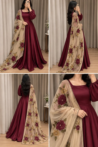 MP1346 - Bunaai - Winter - Frock Silk Embroidered Suit