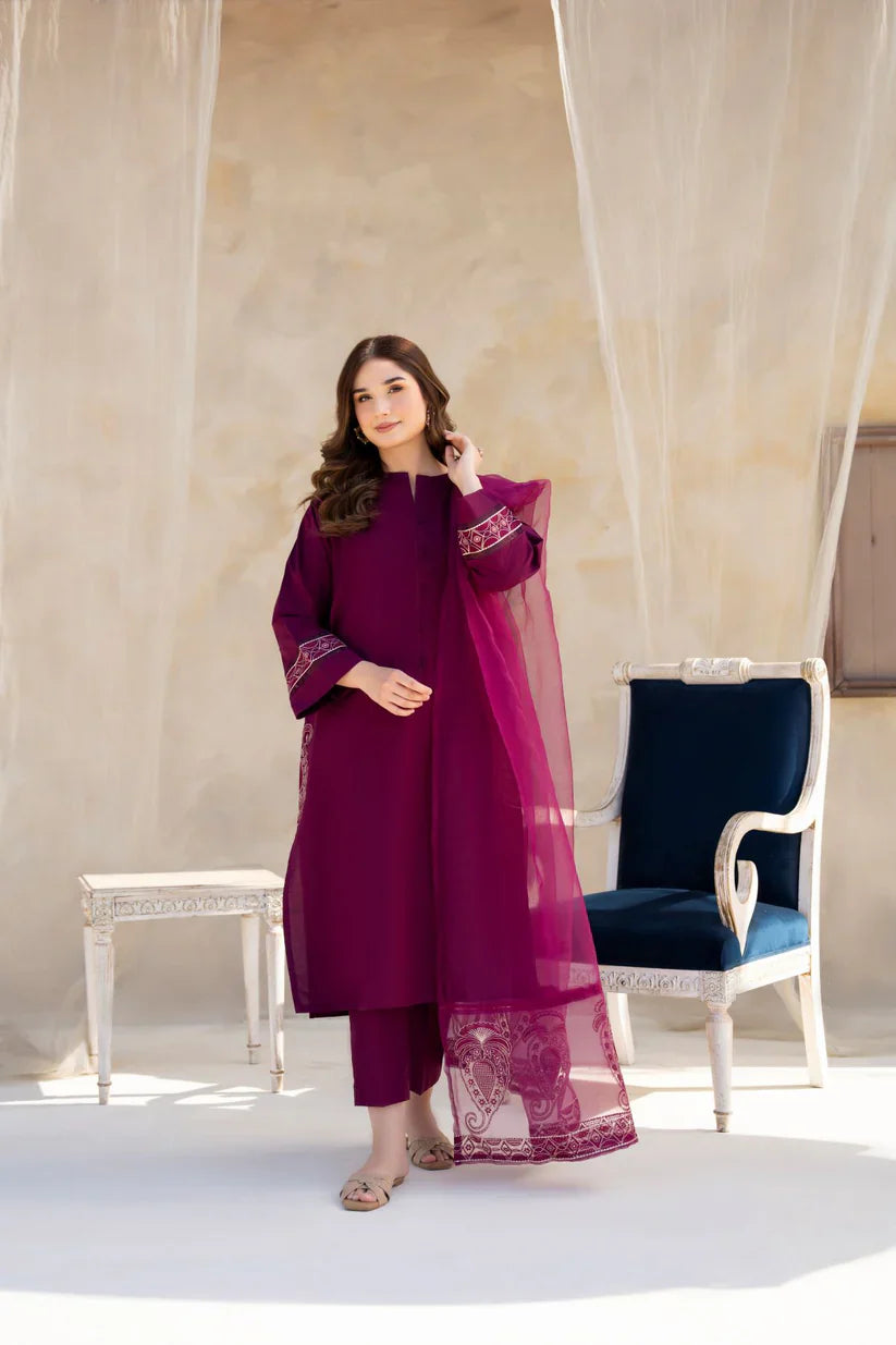 MP763-SUMMER 3PC Lawn Embroidered Shirt With Organza Embroidered Dupatta