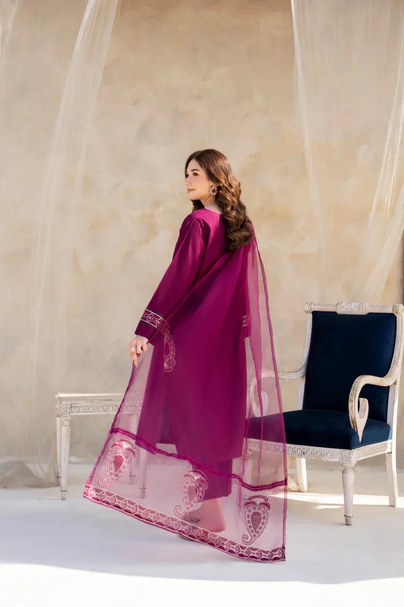 MP763-SUMMER 3PC Lawn Embroidered Shirt With Organza Embroidered Dupatta