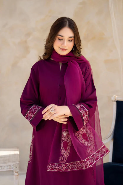 MP763-SUMMER 3PC Lawn Embroidered Shirt With Organza Embroidered Dupatta