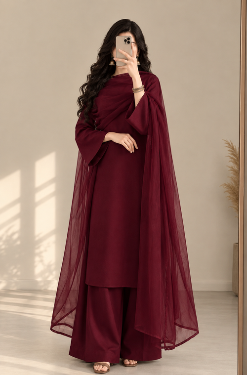 MP1353 - Bunaai - Winter-3PC Shamooz Silk Embroidered Suit