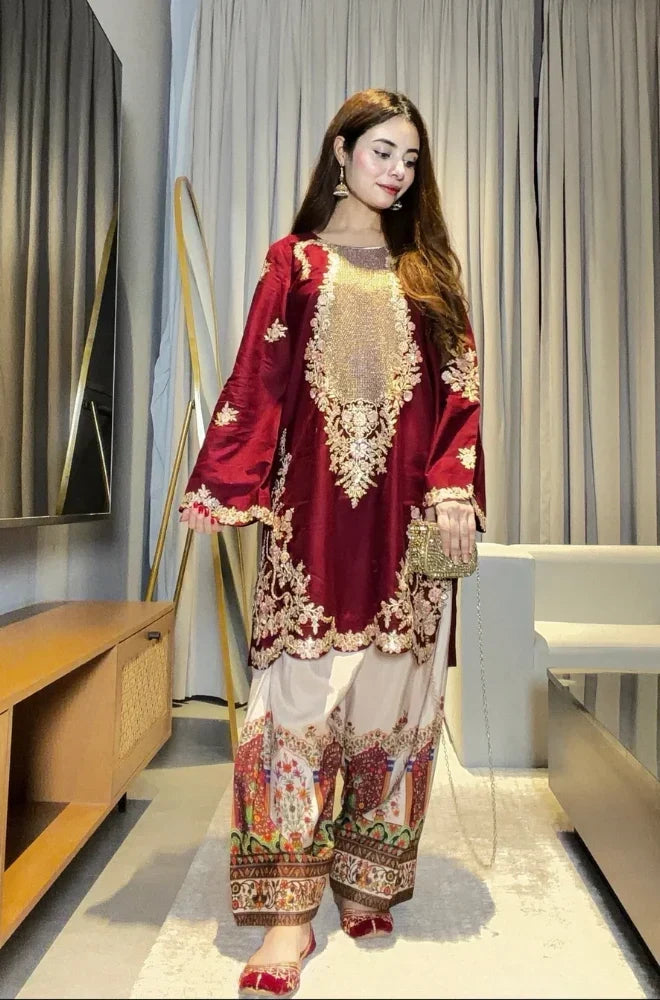 MP1319 - Ethnic - 2PC Silk Embroidered Shirt and Trouser