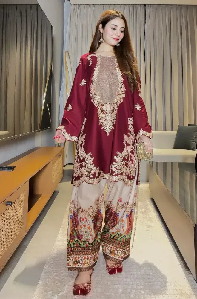 MP1319 - Ethnic - 2PC Silk Embroidered Shirt and Trouser