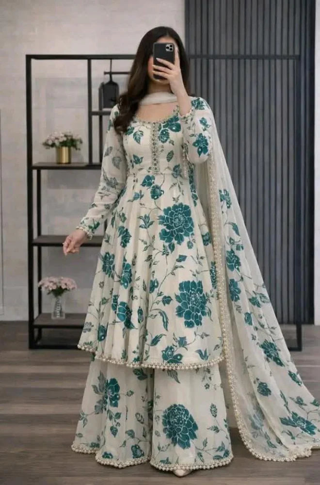 MP1224 - Maliha- 3 piece Lawn frock style Printed suit