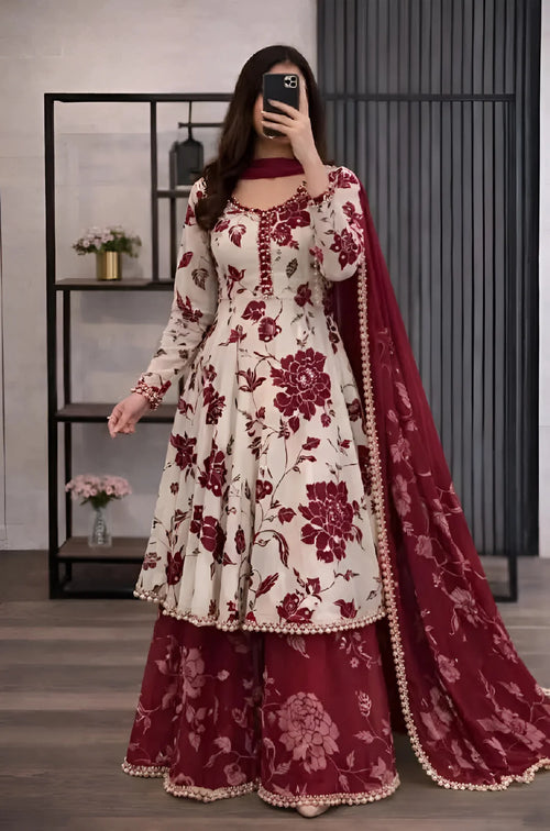 MP1223 - Maliha - 3 piece Lawn frock style Printed suit