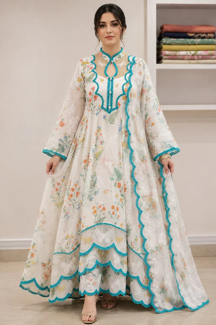 MP1242 - Maliha - 3 piece Lawn frock style Printed suit