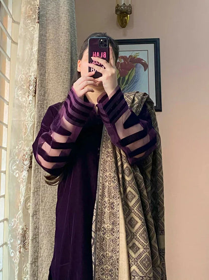 MP33117 - Velvet Dress with Printed Dhanak Shawl