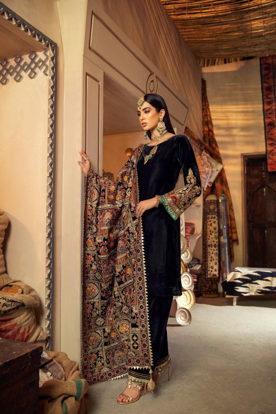 MP2017 - Khuda Baksh Embroidered Velvet 3piece suit - Rs.13,000.00 Rs.6,999.00