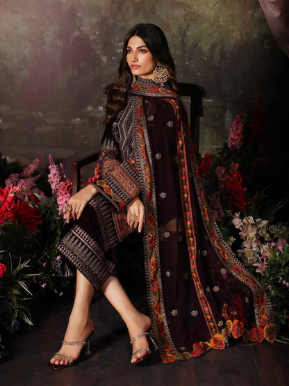 MP1105 - Winter Unstitched 3PCs Embroidered Velvet Dress With Embroidered Organza Dupatta