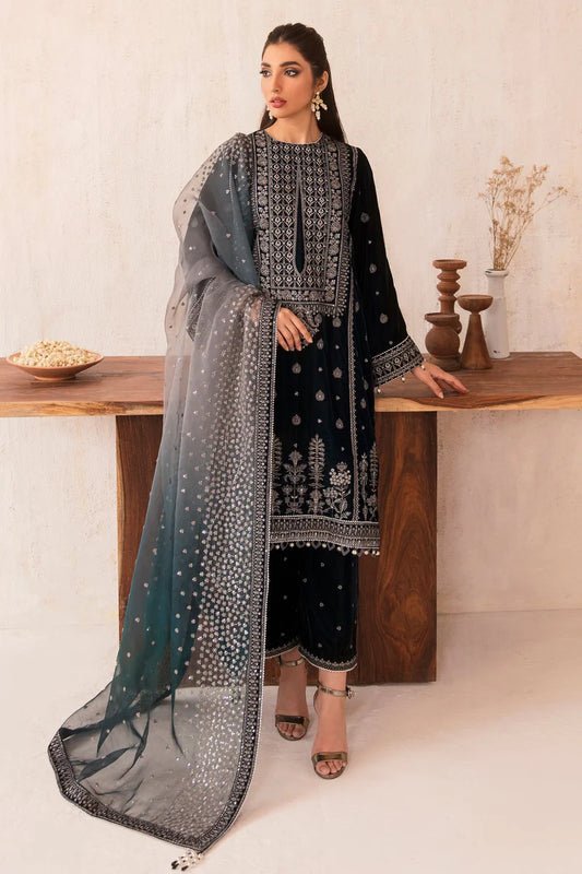 MP1106 - Winter Unstitched 3PCs Velvet Embroidered Dress With Embroidered Organza Dupatta