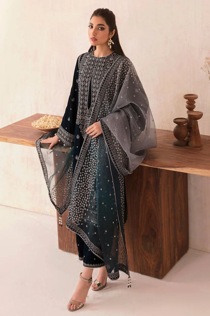 MP1106 - Winter Unstitched 3PCs Velvet Embroidered Dress With Embroidered Organza Dupatta
