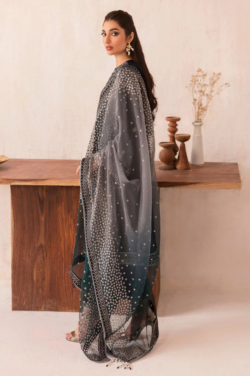 MP1106 - Winter Unstitched 3PCs Velvet Embroidered Dress With Embroidered Organza Dupatta
