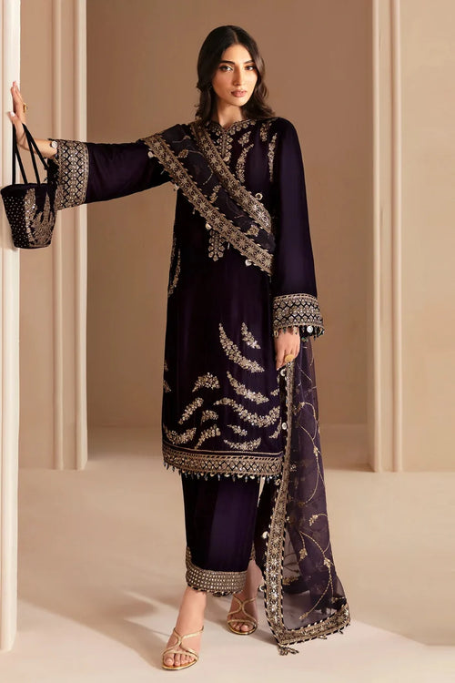 MP1107 - Winter Unstitched 3PCs Embroidered Velvet Dress With Shamooz Silk Trouser