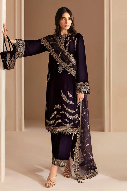 MP1107 - Winter Unstitched 3PCs Embroidered Velvet Dress With Shamooz Silk Trouser