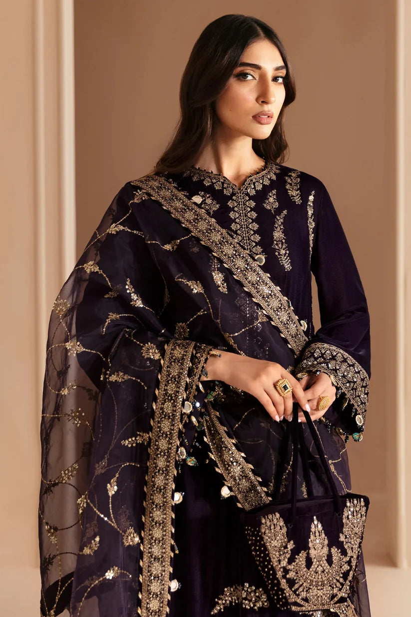 MP1107 - Winter Unstitched 3PCs Embroidered Velvet Dress With Shamooz Silk Trouser