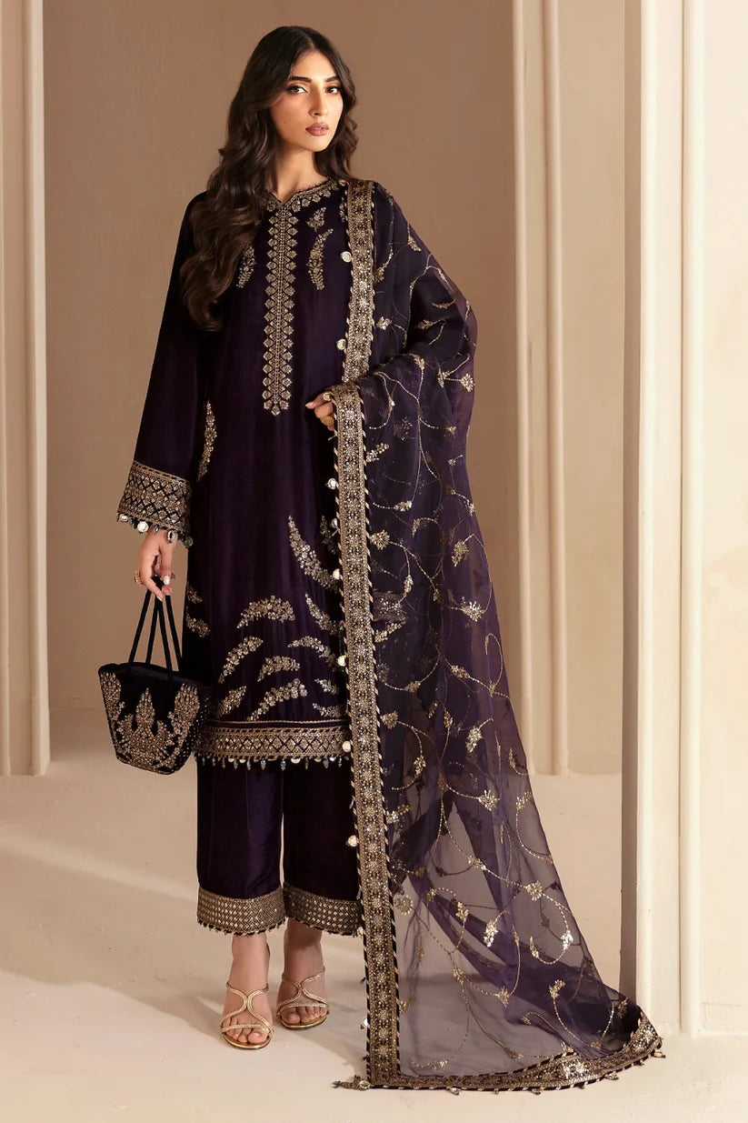 MP1107 - Winter Unstitched 3PCs Embroidered Velvet Dress With Shamooz Silk Trouser