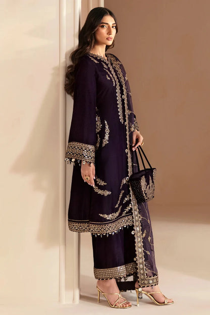 MP1107 - Winter Unstitched 3PCs Embroidered Velvet Dress With Shamooz Silk Trouser