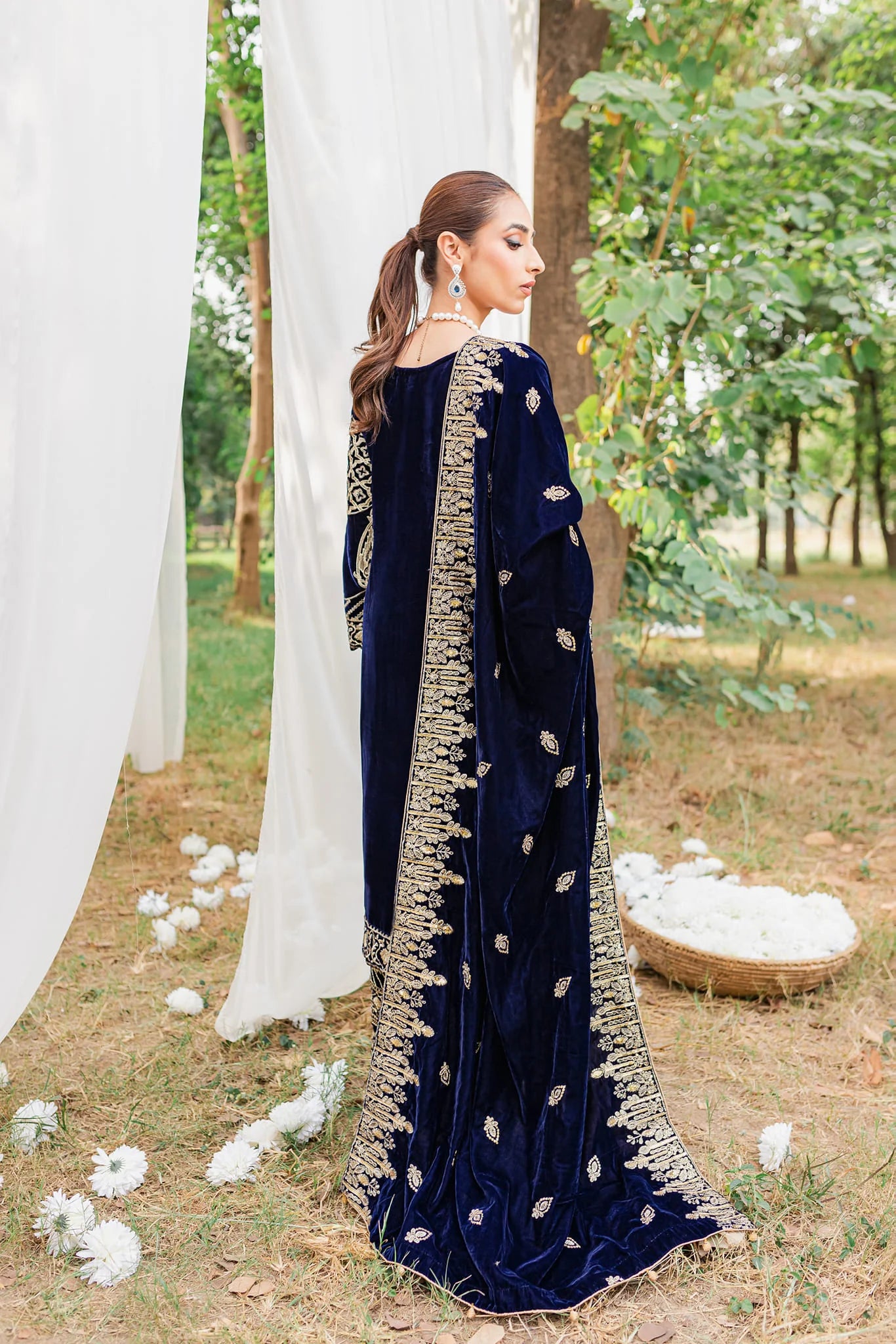 MP1110 - Winter Unstitched 3PCs Velvet Embroidered Dress  Premium Velvet Embroidered Shawl Premium Shamoz Silk Trouser Premium & High Quality