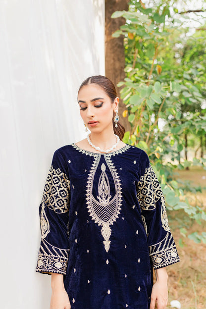 MP1110 - Winter Unstitched 3PCs Velvet Embroidered Dress  Premium Velvet Embroidered Shawl Premium Shamoz Silk Trouser Premium & High Quality