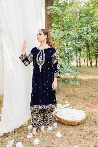 MP1110 - Winter Unstitched 3PCs Velvet Embroidered Dress  Premium Velvet Embroidered Shawl Premium Shamoz Silk Trouser Premium & High Quality