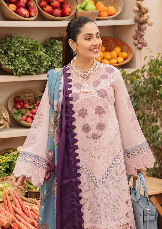 MP714-SUMMER MUSHQ 3PC EMBROIDERED LAWN SUIT WITH PRINTED SILK DUPATTA
