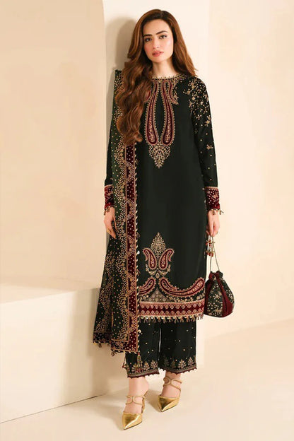 MP1102- Velvet Winter Embroidered 3 Piece Dress With Organza Printed Dopata