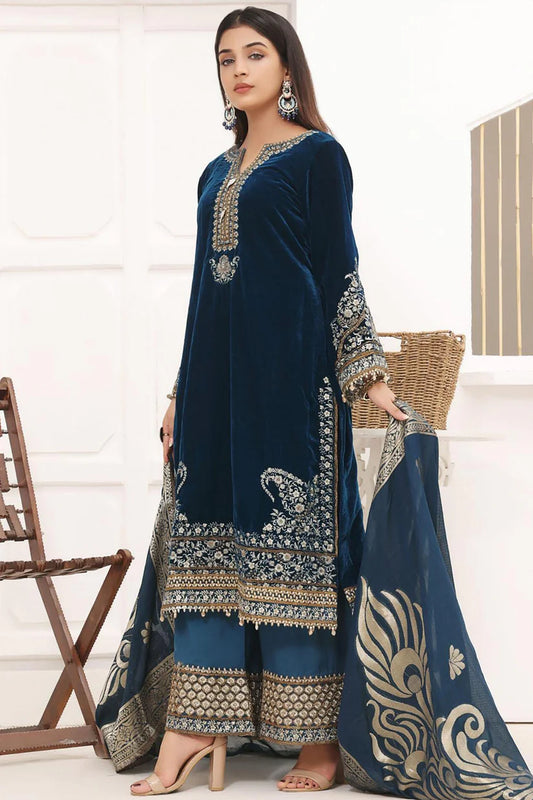 MP1112 -WINTER Velvet Embroidered with Printed organza duppata Winter Collection