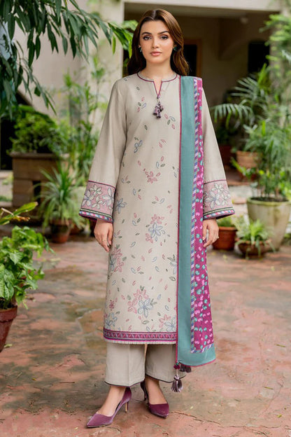 MP818-WINTER 3PC Dhannak Embroidered suit with Printed Shawll