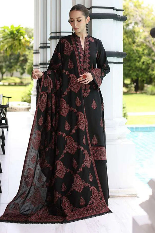 MP823-WINTER 3PC Dhannak Embroidered suit with Printed Shawll