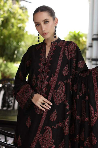 MP823-WINTER 3PC Dhannak Embroidered suit with Printed Shawll