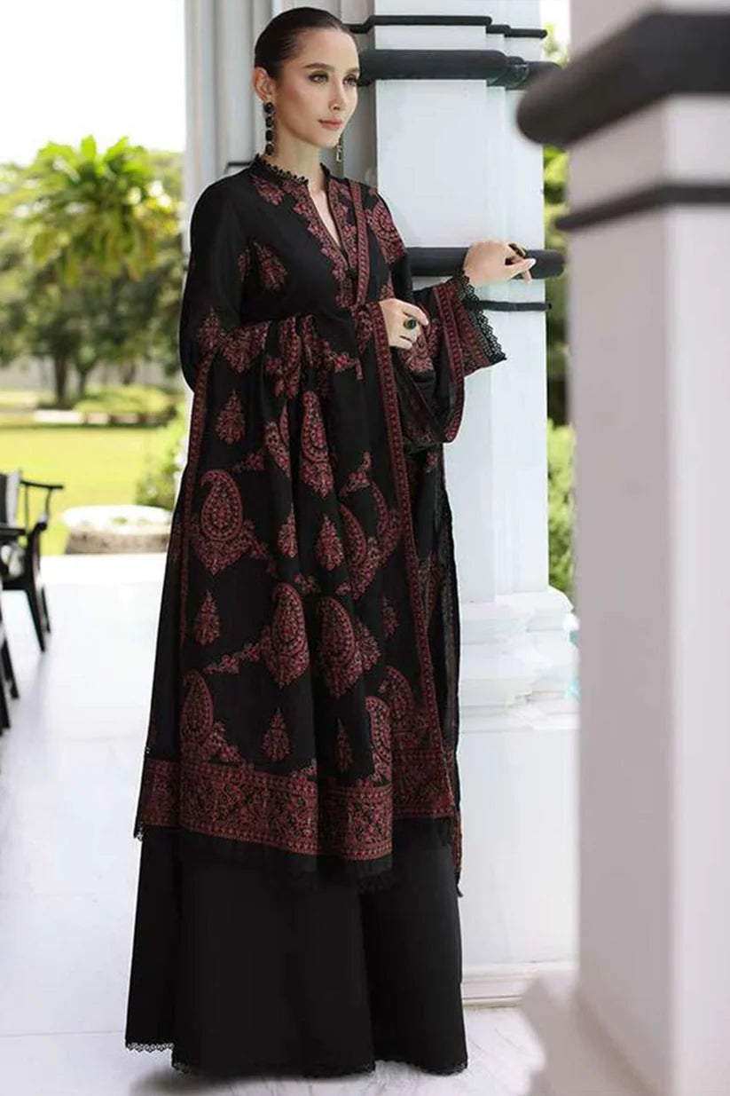 MP823-WINTER 3PC Dhannak Embroidered suit with Printed Shawll