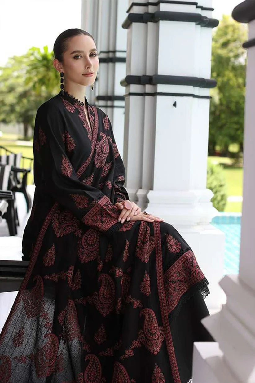 MP823-WINTER 3PC Dhannak Embroidered suit with Printed Shawll