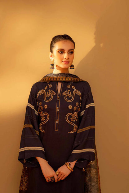 MP824-WINTER 3PC Dhannak Embroidered suit with Printed Shawll