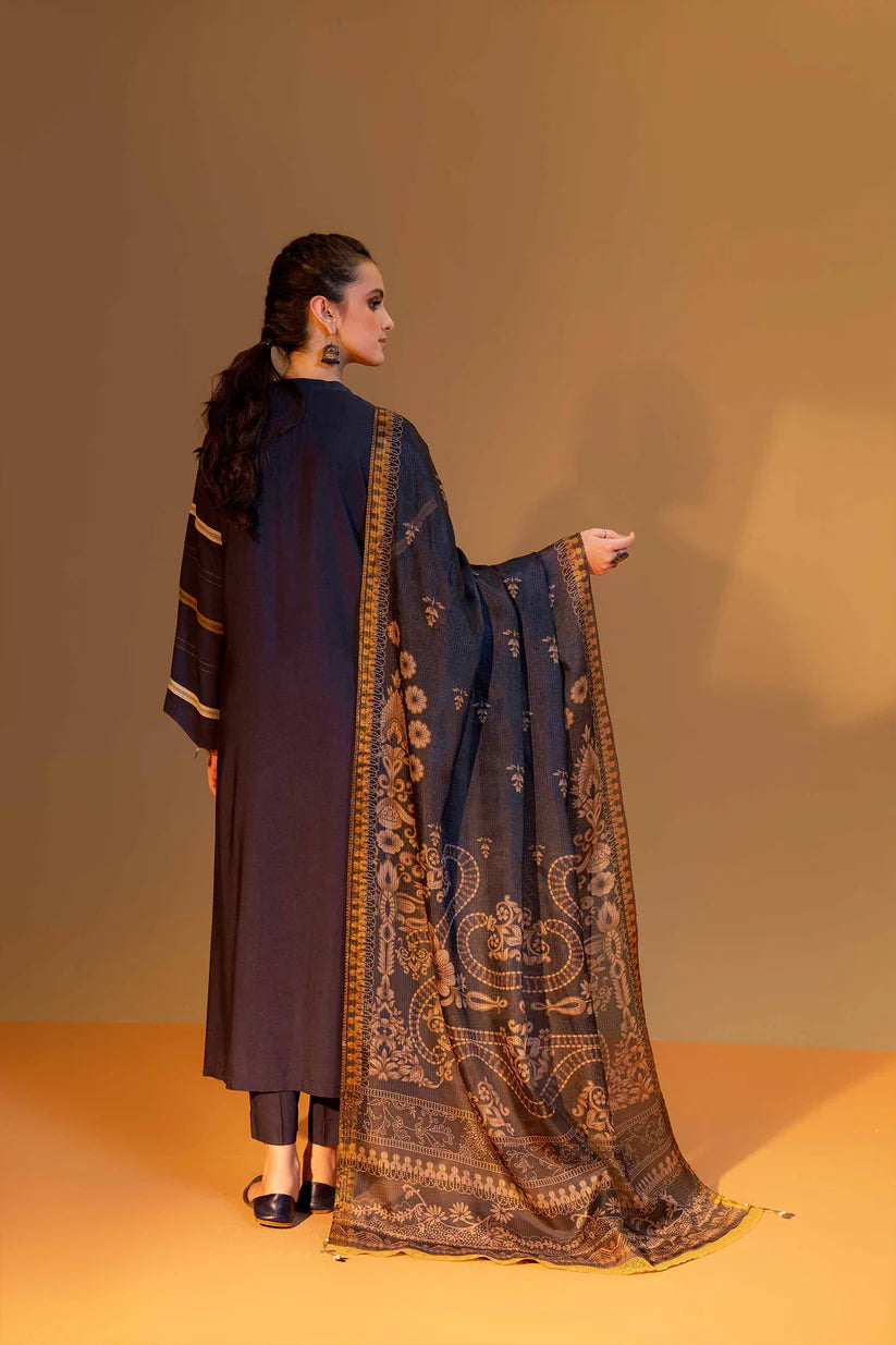 MP824-WINTER 3PC Dhannak Embroidered suit with Printed Shawll