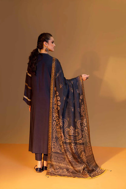 MP824-WINTER 3PC Dhannak Embroidered suit with Printed Shawll