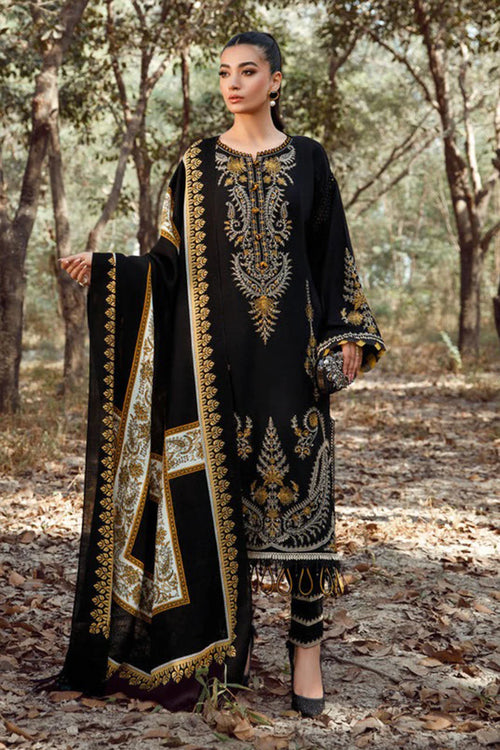MP827-WINTER 3PC Dhannak Embroidered suit with Printed Shawll
