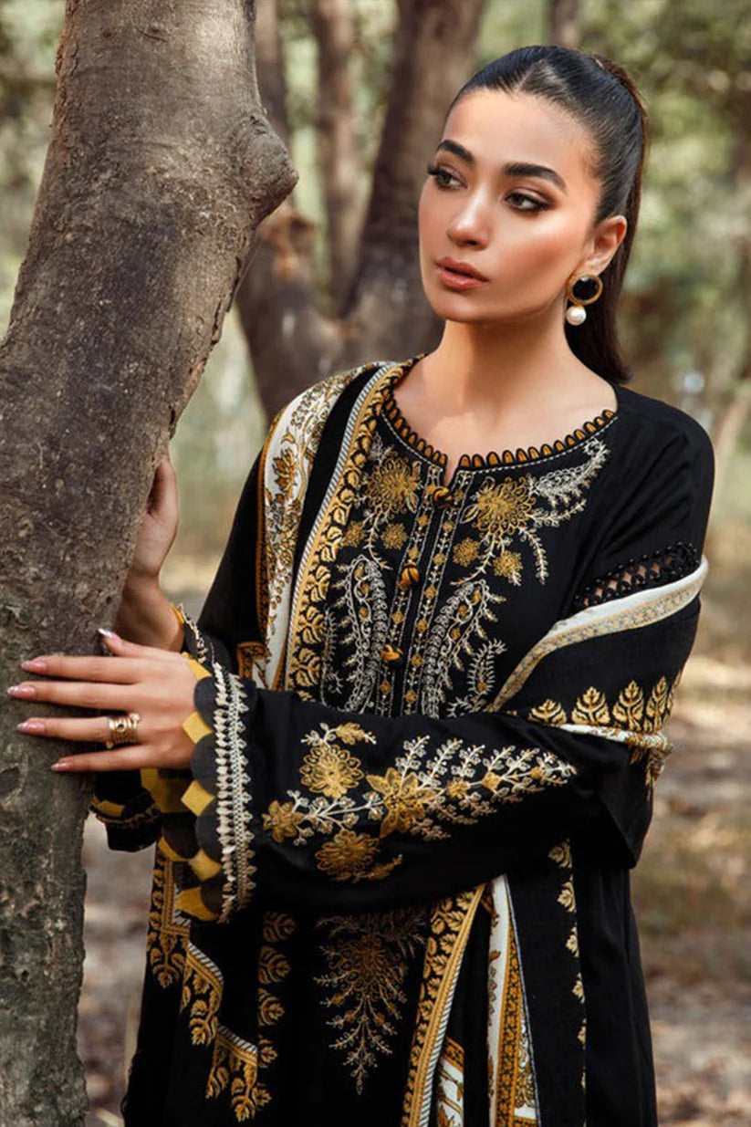 MP827-WINTER 3PC Dhannak Embroidered suit with Printed Shawll