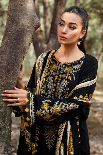 MP827-WINTER 3PC Dhannak Embroidered suit with Printed Shawll