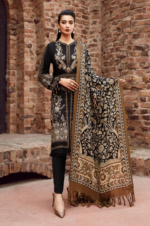 MP877-WINTER 3PC Dhannak Embroidered suit with Printed Shawll
