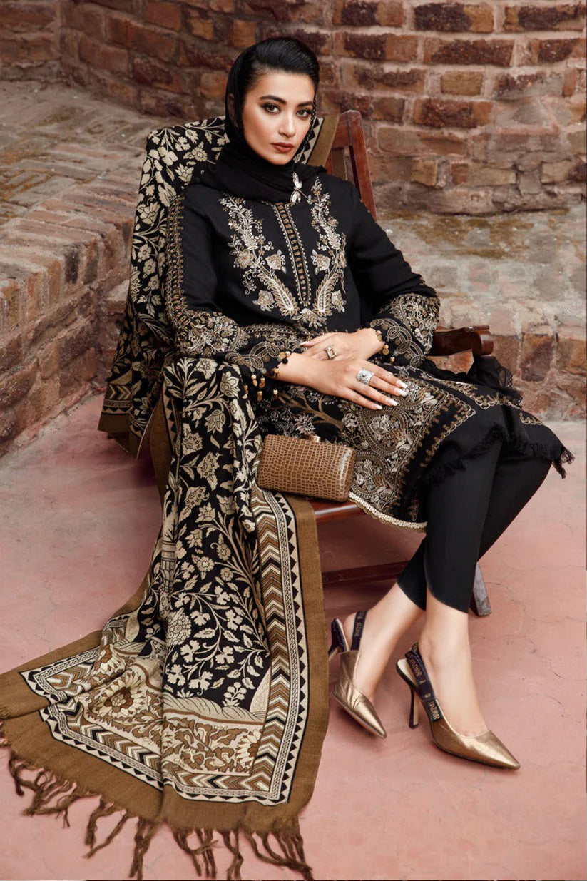 MP877-WINTER 3PC Dhannak Embroidered suit with Printed Shawll
