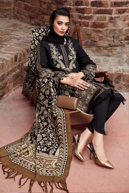 MP877-WINTER 3PC Dhannak Embroidered suit with Printed Shawll