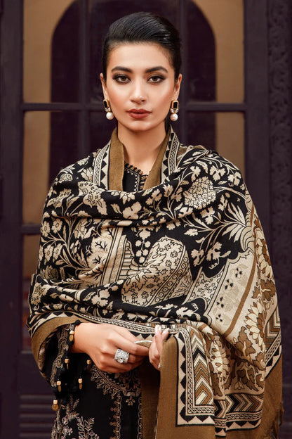 MP877-WINTER 3PC Dhannak Embroidered suit with Printed Shawll