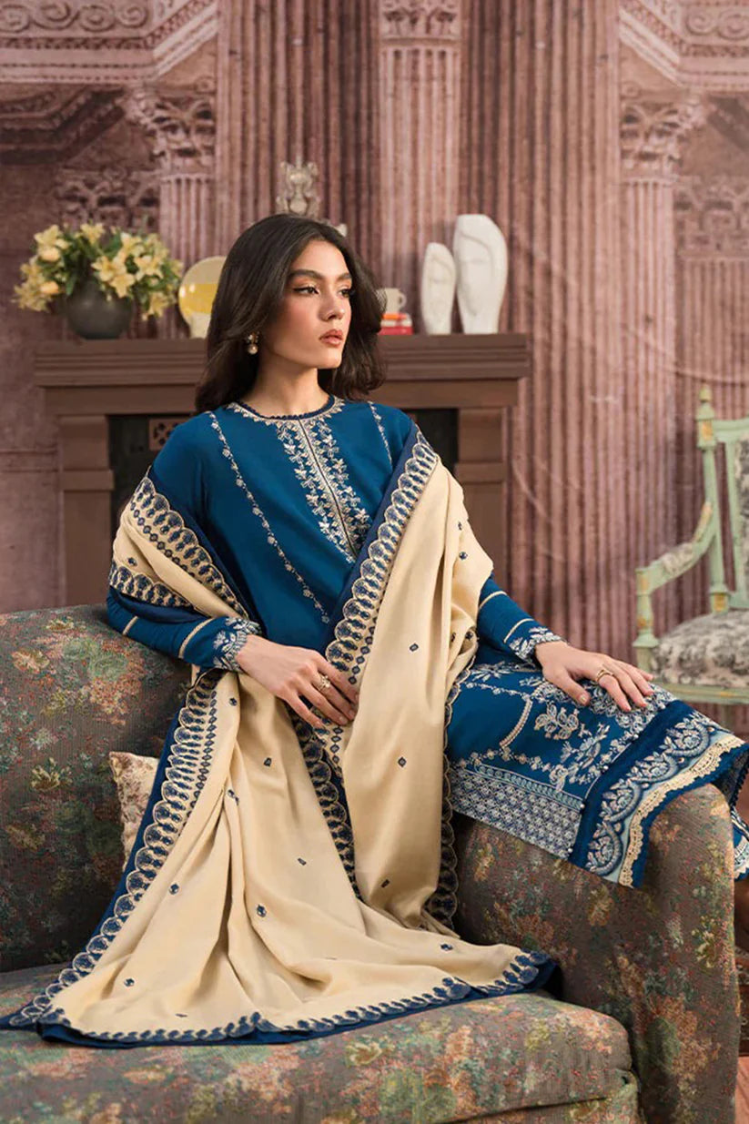 MP917-WINTER 3-Pc Embroidered Dhanak Suit with Heavy Embroidered Dhanak Shawll