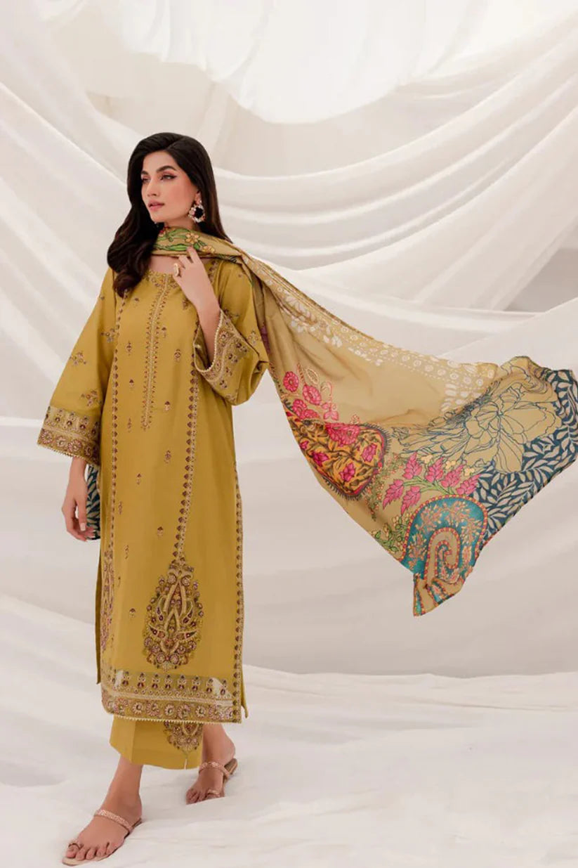 MP940-WINTER 3PC Dhannak Embroidered suit with Printed Shawll