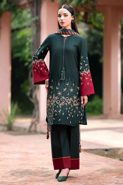 MP944-WINTER 3PC Dhannak Embroidered suit with Printed Shawll