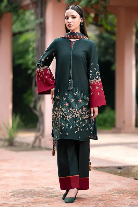 MP944-WINTER 3PC Dhannak Embroidered suit with Printed Shawll